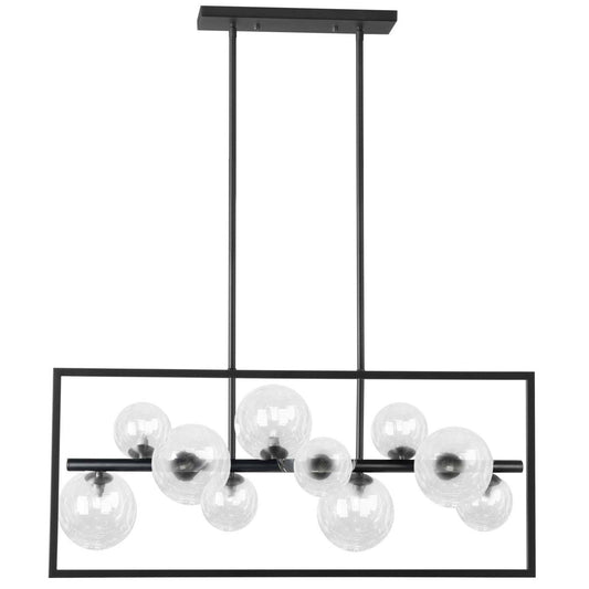 Dainolite Glasgow 10 Light Horizontal Pendant Square Frame Matte Black Finish Clear Glass Lamp|Luminaire suspendu horizontal Glasgow de Dainolite en verre transparent, avec cadre carré, fini noir mat et 10 ampoules