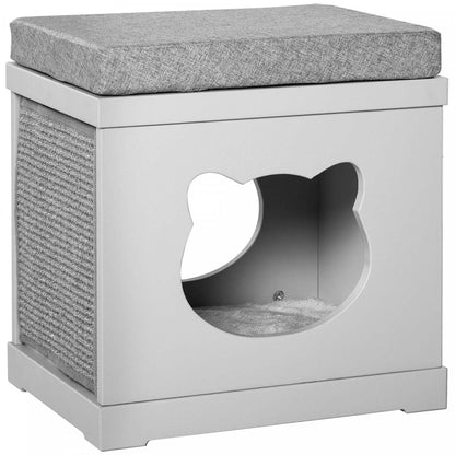 Pawhut Lit D'intérieur Pour Chat Avec Coussins Rembourrés Doux, Jolie Maison Cubique Couverte Avec 2 Griffoirs Extérieurs