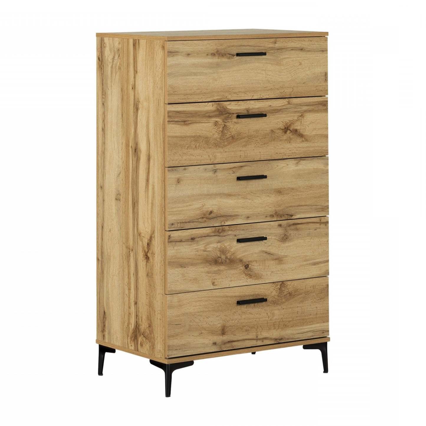 Commode 5 tiroirs Musano - Chêne Nordik|Commode verticale Musano à 5 tiroirs - chêne nordique