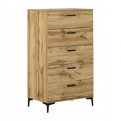 Commode 5 tiroirs Musano - Chêne Nordik|Commode verticale Musano à 5 tiroirs - chêne nordique