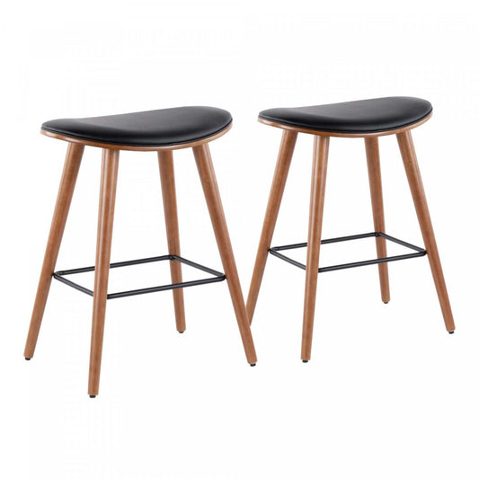 LumiSource Saddle Black Faux Leather Mid-Century Modern Counter-Height Stool - Set of 2|Tabouret moderne du milieu du 20e siècle Saddle de hauteur comptoir en similicuir noir - ensemble de 2