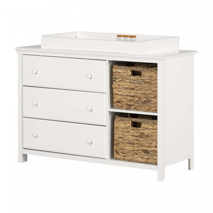 Cotton Candy Changing Table With Removable Rim, Drawers, And Open Storage - Pure White | Cotton Candy Table A Langer Avec Pourtour Amovible - Blanc Solide