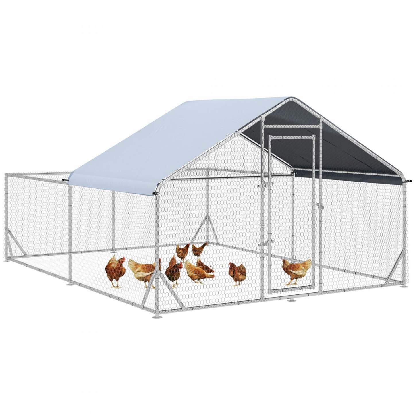 Pawhut Grand Poulailler En Metal, Poulailler Pour Poules Avec Couverture Anti-uv, Cage A Volaille Po
