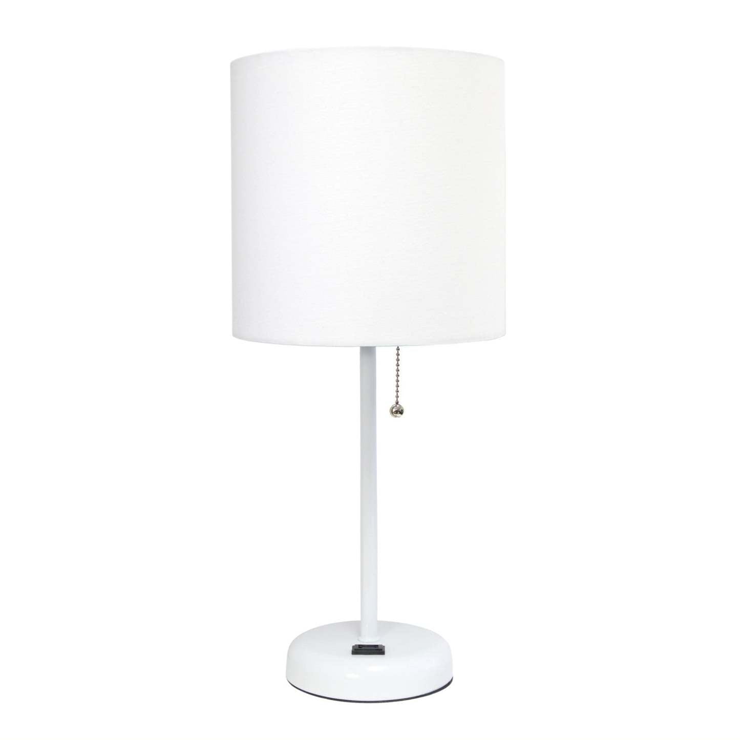 Lampe bâton blanche Limelights avec prise de charge et abat-jour en tissu, lampe de table blanche|Lampe de table Limelights blanche avec pied mince blanc et prise de recharge|D21U1R0U