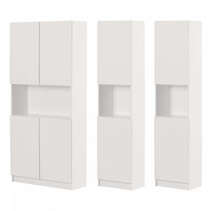 Ensemble bibliothèque et 2 bibliothèques étroites 2 portes Liora - Blanc pur | Liora Ensemble Bibliothèque Et 2 Bibliothèques Etroites 2 Portes - Blanc Solide