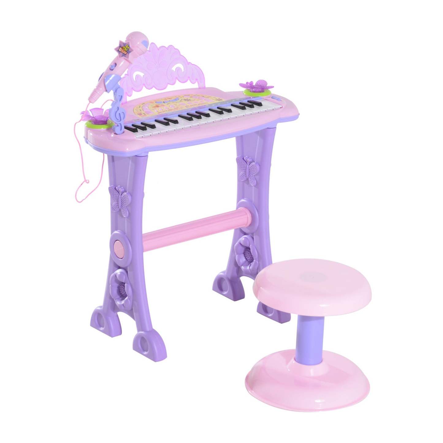 Qaba Piano Pour Enfants Instrument A Clavier Electronique Avec Microphone Et Tabouret 32 Touches Jouet Musical Organ E