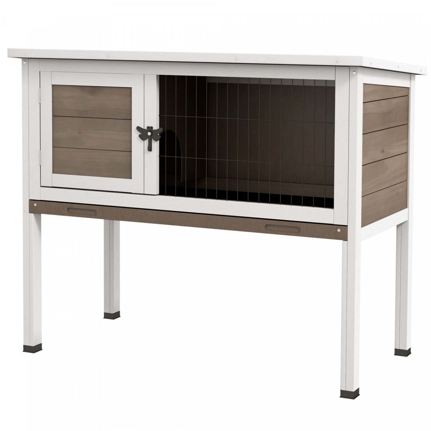 Pawhut Maison en Bois pour Lapins, Petite Maison pour Animaux avec Toit en Asphalte Ouvrable, Tiroir Amovible, Intérieur/Extérieur, Marron