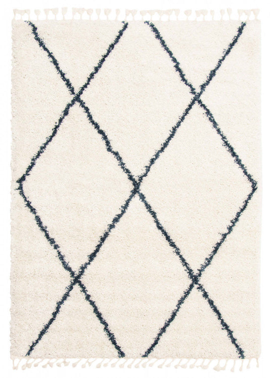 Helma Losange Cream Shag 3'11 X 5'11 Area Rug|Carpette à poils long Helma Losange crème 3 pi 11 po x 5 pi 11 po|D86F9OH6