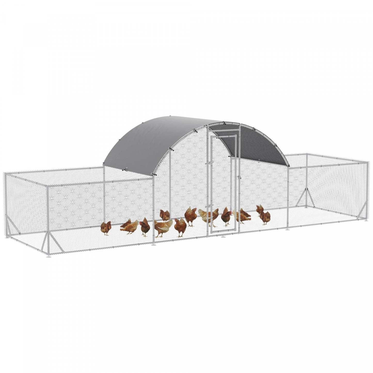 Pawhut Chicken Run, 23' X 6.6' Metal Chicken Coop With Waterproof And Anti-uv Cover, Dome Roof, Door|Pawhut Poulailler En Métal, 21.7' X 6.2' Avec Couverture Imperméable Et Anti-uv, Porte Pour 12-14 Po
