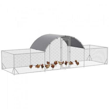 Pawhut Chicken Run, 23' X 6.6' Metal Chicken Coop With Waterproof And Anti-uv Cover, Dome Roof, Door|Pawhut Poulailler En Métal, 21.7' X 6.2' Avec Couverture Imperméable Et Anti-uv, Porte Pour 12-14 Po