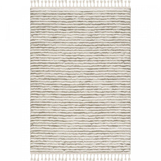 Carpette à poil long Quinto beige à motif de vagues - 5 pi 7 po x 7 pi 3 po