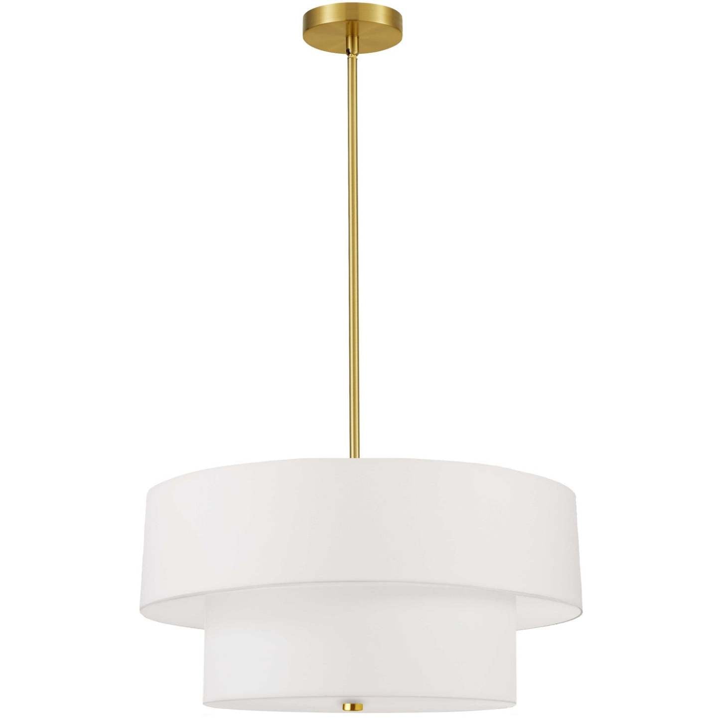 Dainolite Everly 4 Light 2 Tier Pendant Aged Brass Finish White Shade Lamp|Luminaire suspendu Everly de Dainolite avec abat-jour blanc, 2 niveaux, fini laiton vieilli et 4 ampoules