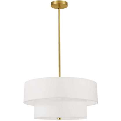 Dainolite Everly 4 Light 2 Tier Pendant Aged Brass Finish White Shade Lamp|Luminaire suspendu Everly de Dainolite avec abat-jour blanc, 2 niveaux, fini laiton vieilli et 4 ampoules