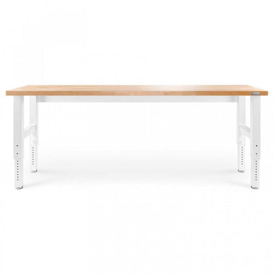 Établi en bois franc à hauteur réglable Gladiator de 8' - Blanc martelé|Établi de 8 pi à hauteur réglable en bois franc de Gladiator - blanc martelé