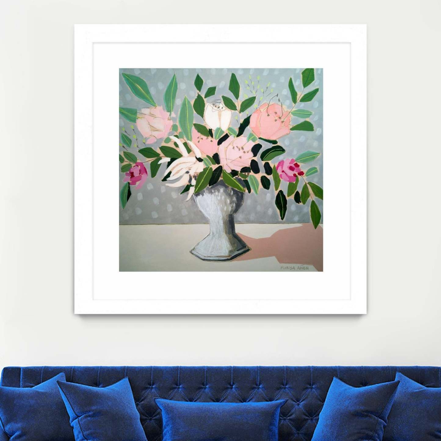 Spring Florals 1 Matted and Framed White 36x36 Wall Art|Œuvre d'art murale encadrée blanche et mate « Spring Florals 1 » 36 x 36