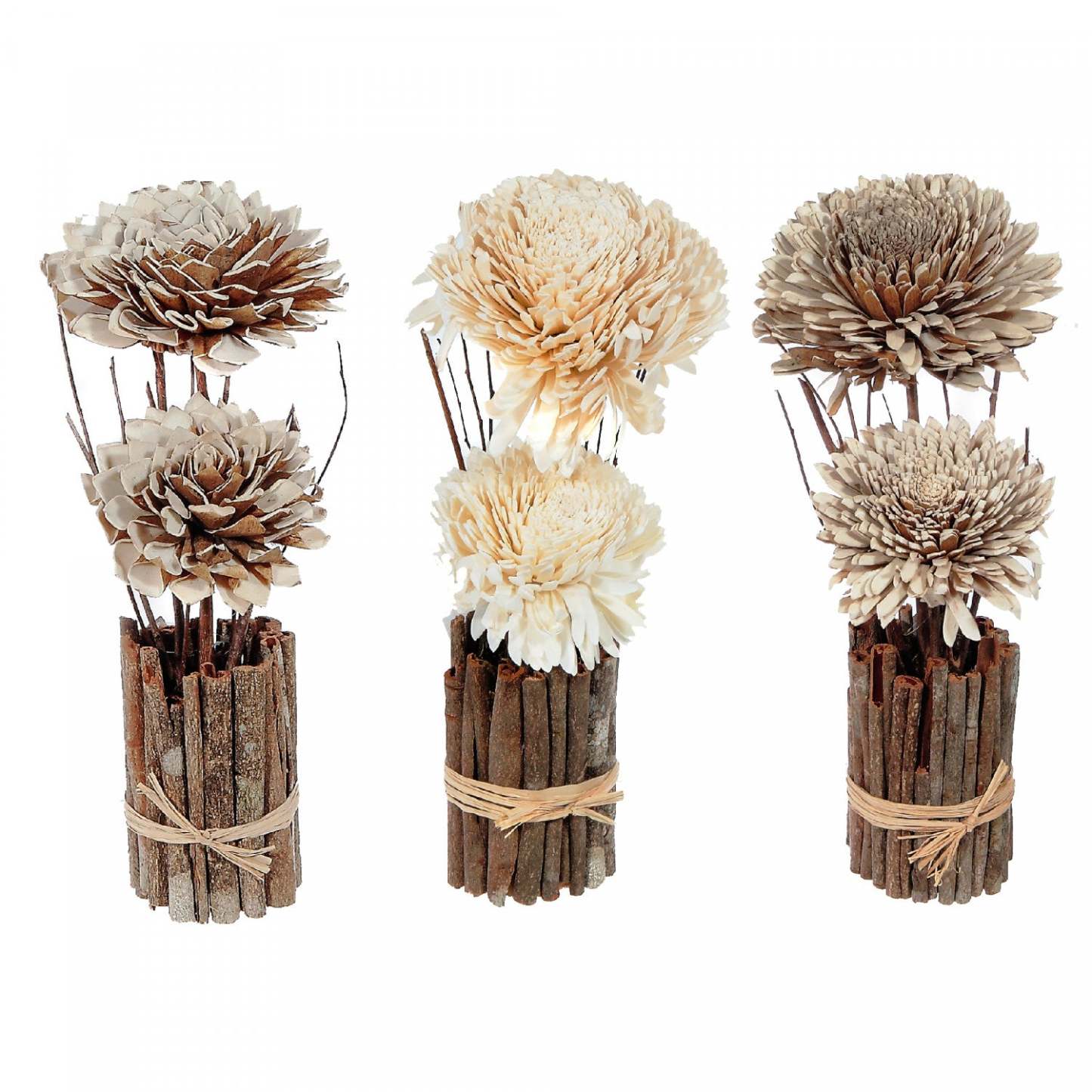 Arrangement de Shola séché avec pot de brindilles Fleur artificielle|Arrangement floral séché artificiel Shola avec pot en brindilles