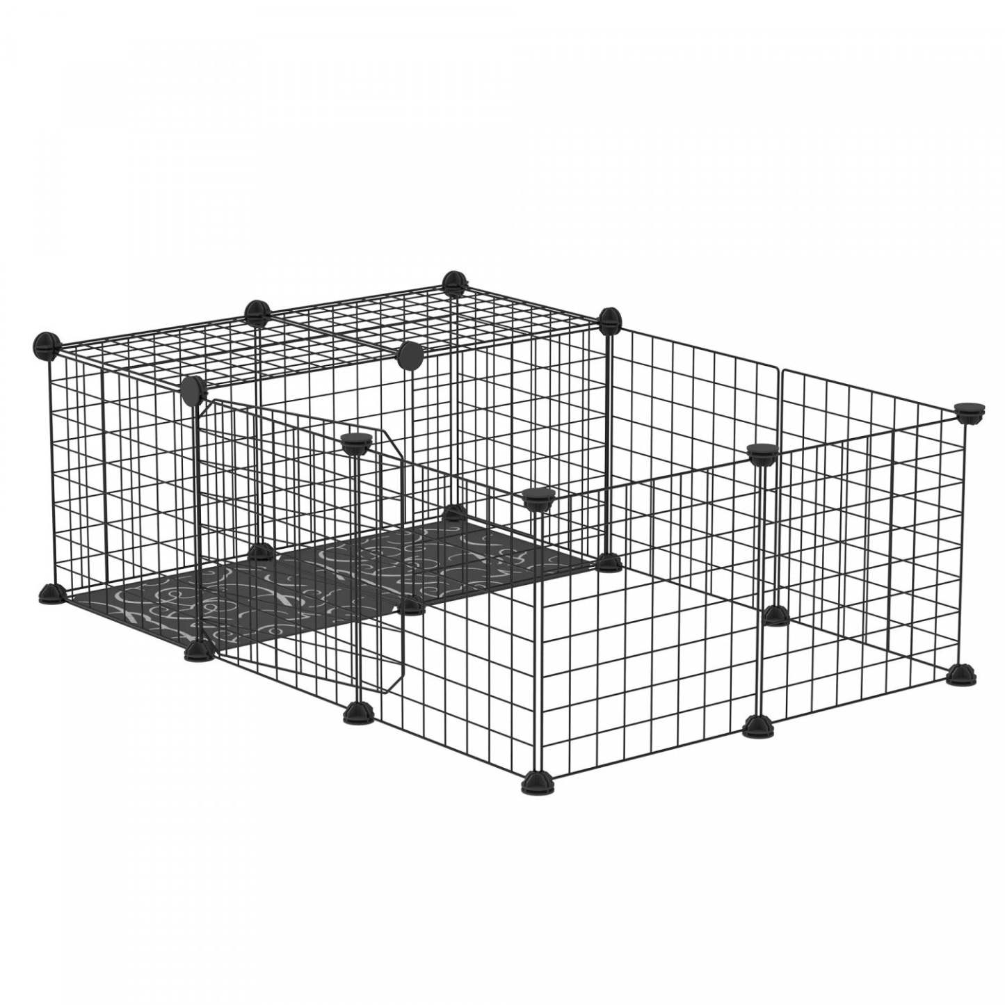 Pawhut Cage Pour Petit Animal Avec 16 Panneaux, Cloture Portable En Fil Métallique Avec Porte, Pieds