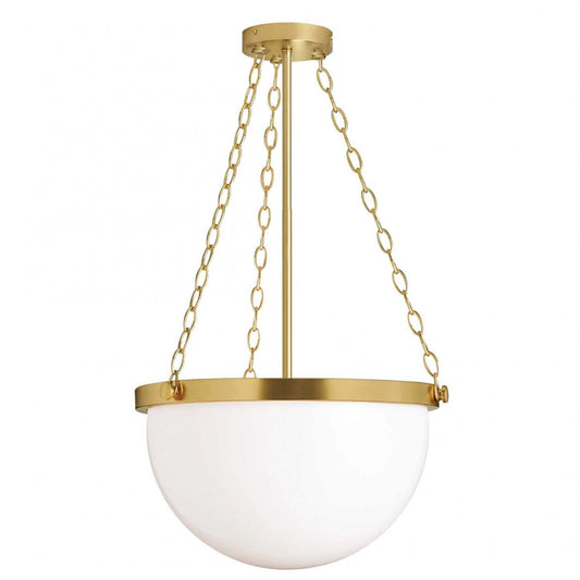 Dainolite Rhonda 1 Light Incandescent Pendant Aged Brass White Glass Lamp|Luminaire suspendu Rhonda de Dainolite en verre blanc, avec fini laiton vieilli et 1 ampoule incandescente