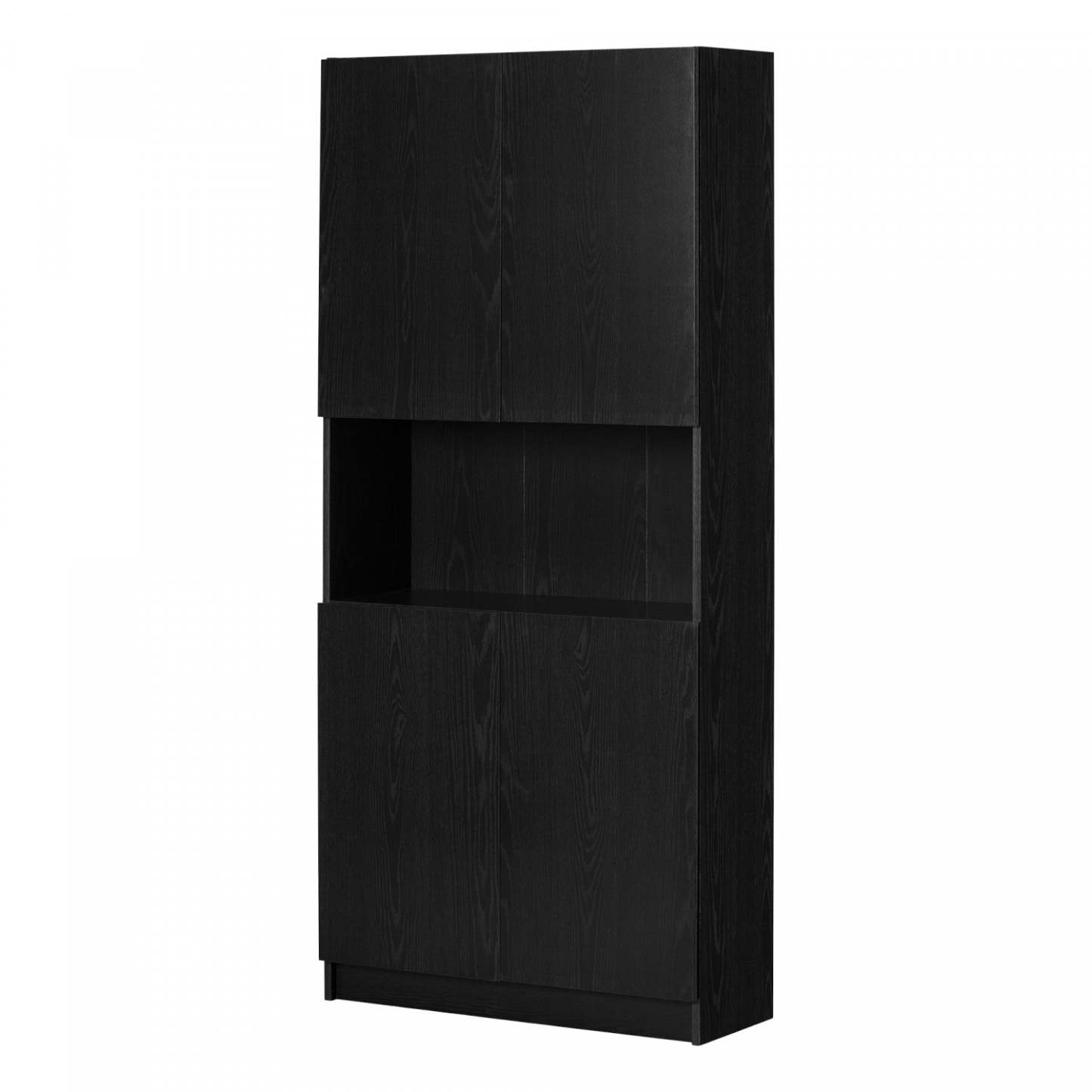 Liora 4-door Bookcase With Open Storage - Black Oak | Liora Bibliotheque 4 Portes Et Rangement Ouvert - Chene Noir