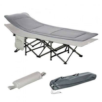 Lit de camping pliant Outsunny pour adultes avec matelas et oreiller gris clair