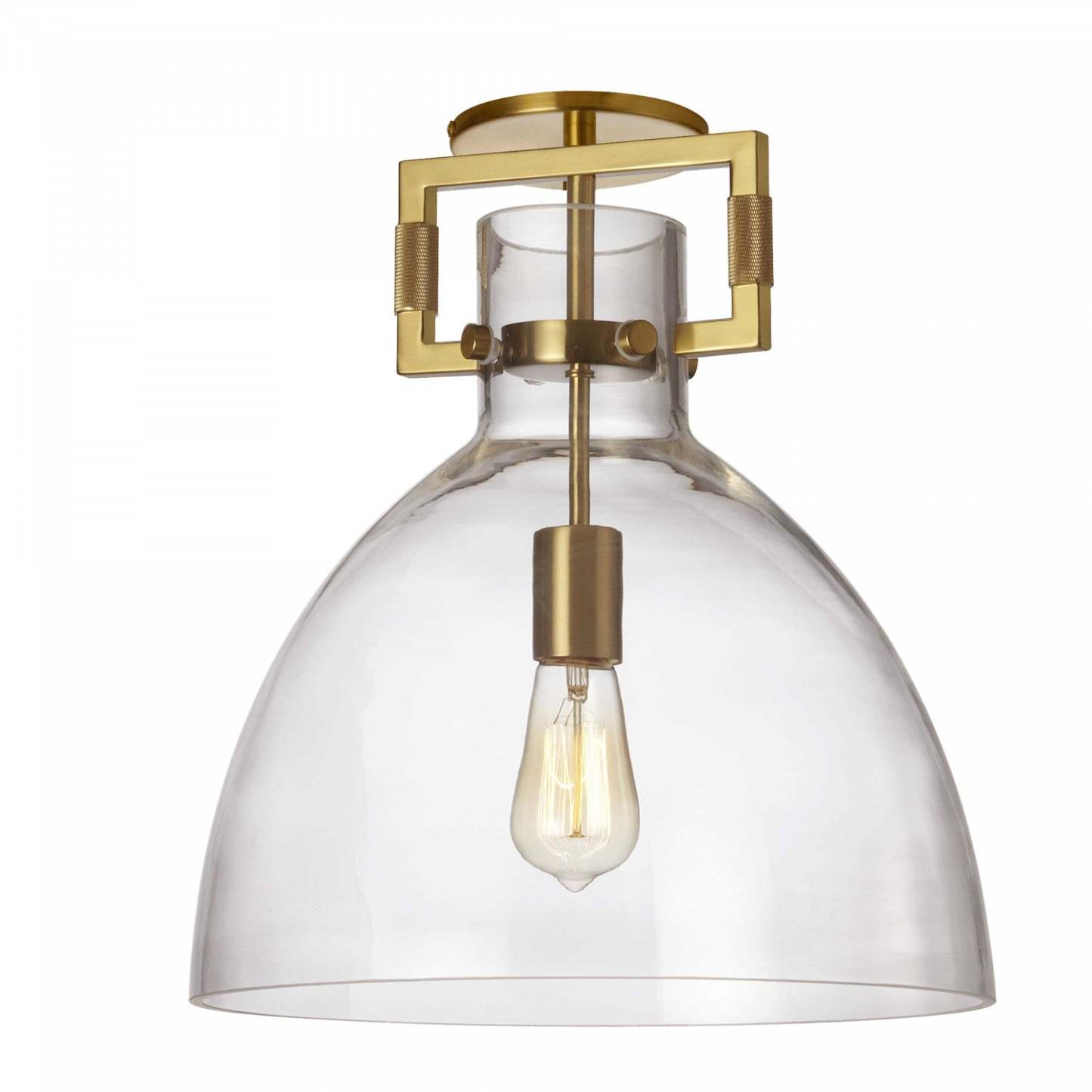 Dainolite Liberty 1 Light Semi-flush Mount Incandescent Aged Brass Clear Glass Lamp|Plafonnier semi-affleuré Liberty de Dainolite en verre transparent, avec fini laiton vieilli et 1 ampoule incandescente
