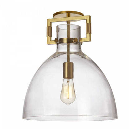 Dainolite Liberty 1 Light Semi-flush Mount Incandescent Aged Brass Clear Glass Lamp|Plafonnier semi-affleuré Liberty de Dainolite en verre transparent, avec fini laiton vieilli et 1 ampoule incandescente
