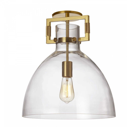 Dainolite Liberty 1 Light Semi-flush Mount Incandescent Aged Brass Clear Glass Lamp|Plafonnier semi-affleuré Liberty de Dainolite en verre transparent, avec fini laiton vieilli et 1 ampoule incandescente