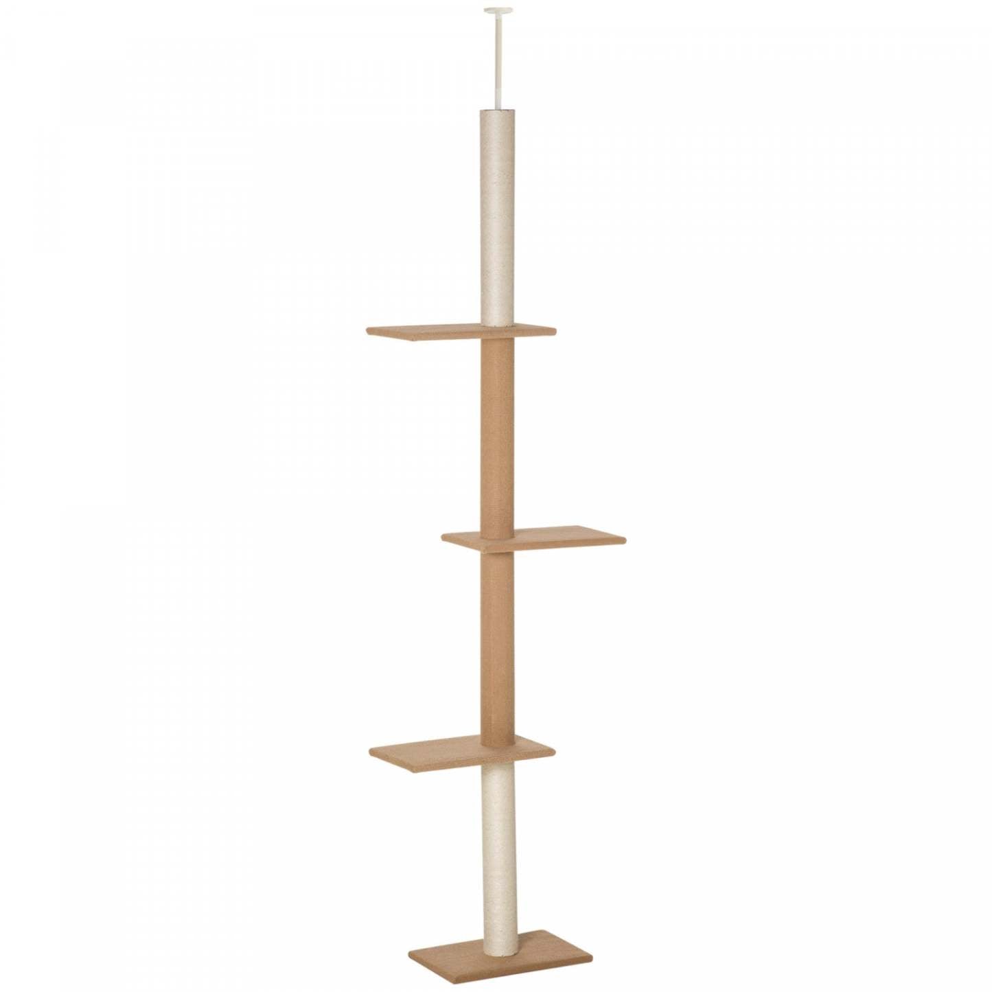 Pawhut 100 Arbre À Chat Du Sol Au Plafond Avec 3 Perchoirs Centre D'activités Pour Chatons, Tour À Chats Meuble, Marron