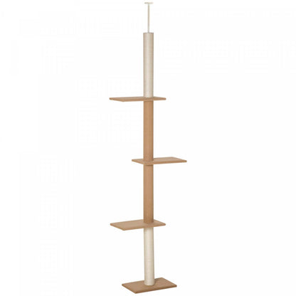 Pawhut 100 Arbre À Chat Du Sol Au Plafond Avec 3 Perchoirs Centre D'activités Pour Chatons, Tour À Chats Meuble, Marron