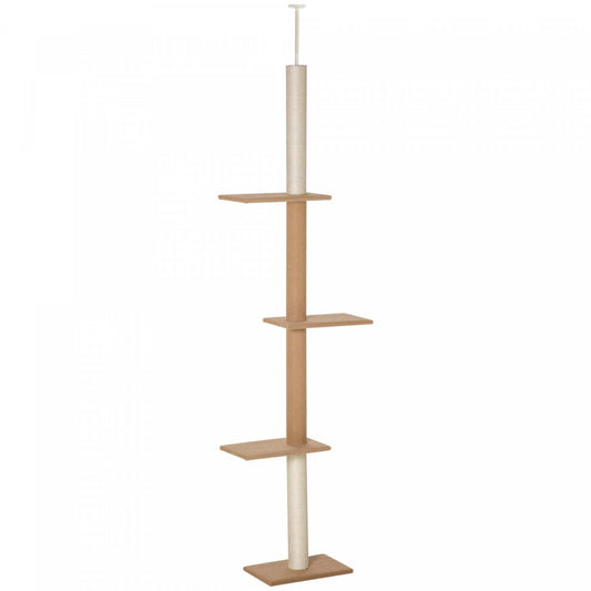 Pawhut 100 Arbre À Chat Du Sol Au Plafond Avec 3 Perchoirs Centre D'activités Pour Chatons, Tour À Chats Meuble, Marron