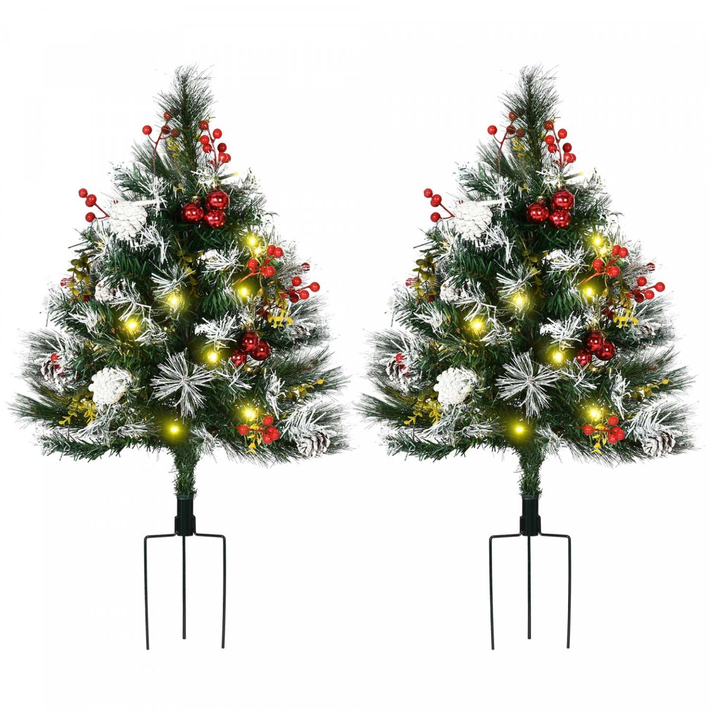 Homcom 2-pack 2 pi. Arbres de Noël artificiels pré-éclairés pour l'extérieur|Homcom Paquet De 2 Sapins De Noël Artificiels Pré-illuminés
