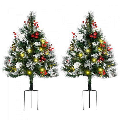 Homcom 2-pack 2 pi. Arbres de Noël artificiels pré-éclairés pour l'extérieur|Homcom Paquet De 2 Sapins De Noël Artificiels Pré-illuminés