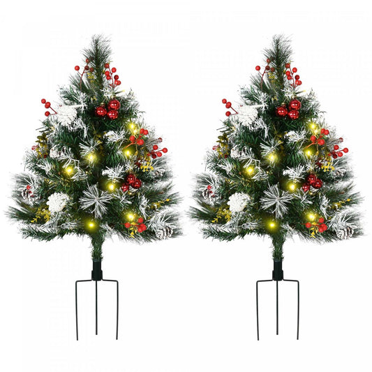 Homcom 2-pack 2 pi. Arbres de Noël artificiels pré-éclairés pour l'extérieur|Homcom Paquet De 2 Sapins De Noël Artificiels Pré-illuminés