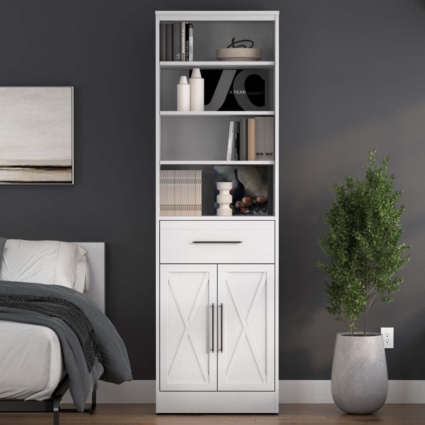 Bestar Key West 25 W Closet Organizer with Drawer &amp; Doors - Pure White Oak|Organisateur de garde-robe Key West de Bestar de 25 po (L) avec tiroir et portes - chêne blanc pur