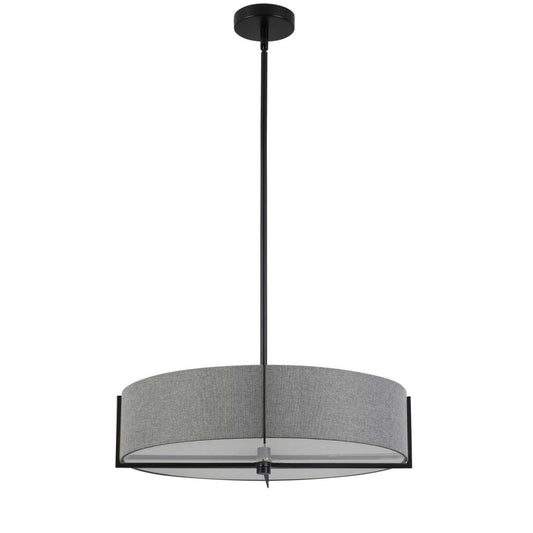Luminaire suspendu Preston de Dainolite de 21 po de diamètre avec abat-jour gris, fini noir mat et 4 ampoules