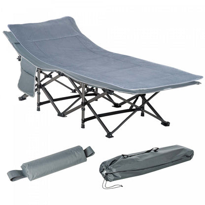 Lit de camping pliant Outsunny pour adultes avec matelas et oreiller gris foncé