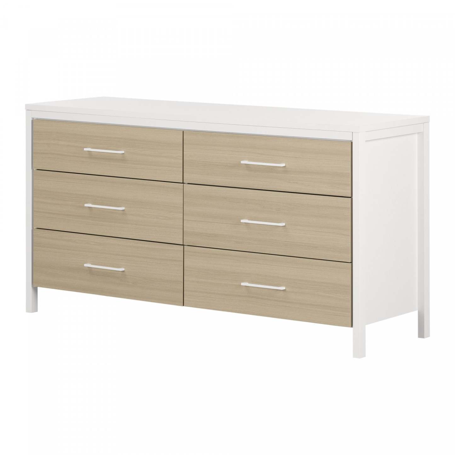 Commode 6 Tiroirs Munich - Blanc Et Orme Doux | Commode Munich 6 Tiroirs - Blanc Et Orme Naturel