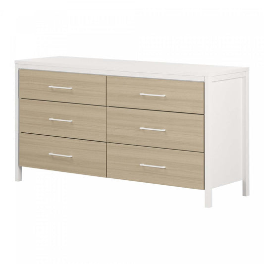 Commode 6 Tiroirs Munich - Blanc Et Orme Doux | Commode Munich 6 Tiroirs - Blanc Et Orme Naturel