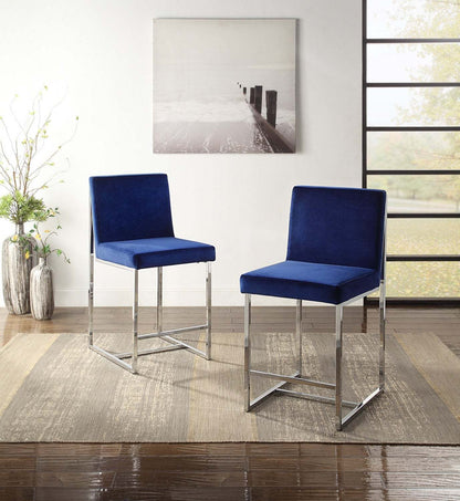 Chaise d'auteur comptoir Luxembourg, bleu et chrome (ensemble de 2) | Chaise à hauteur de comptoir Luxembourg, bleu et chrome (lot de 2)