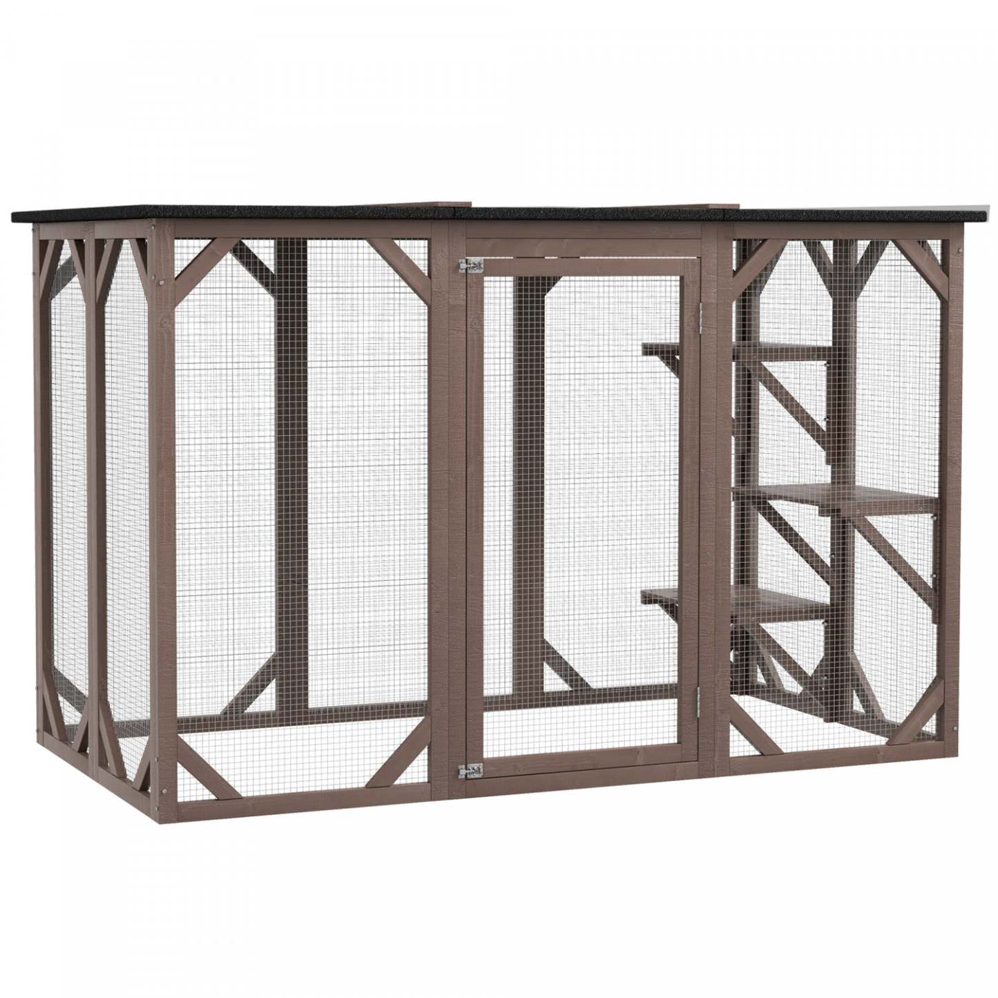 Pawhut Cage Pour Chat Intérieur Catio Enclos Extérieur Pour Chat Maison Pour Animaux Petits Enclos Pour Lapin, Chaton, |Pawhut Cage Pour Chat Maison D'extérieur En Bois Pour Chat Cage Intérieure Avec Toit En Asphalte, Pl