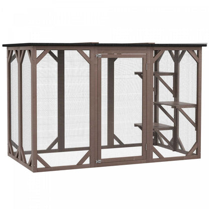 Pawhut Cage Pour Chat Intérieur Catio Enclos Extérieur Pour Chat Maison Pour Animaux Petits Enclos Pour Lapin, Chaton, |Pawhut Cage Pour Chat Maison D'extérieur En Bois Pour Chat Cage Intérieure Avec Toit En Asphalte, Pl