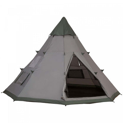 Tente tipi Outsunny 6 hommes, tente familiale de camping avec sac de transport, gris|Outsunny Tente Tipi 6 pers, tente de camping avec sac de transport, gris