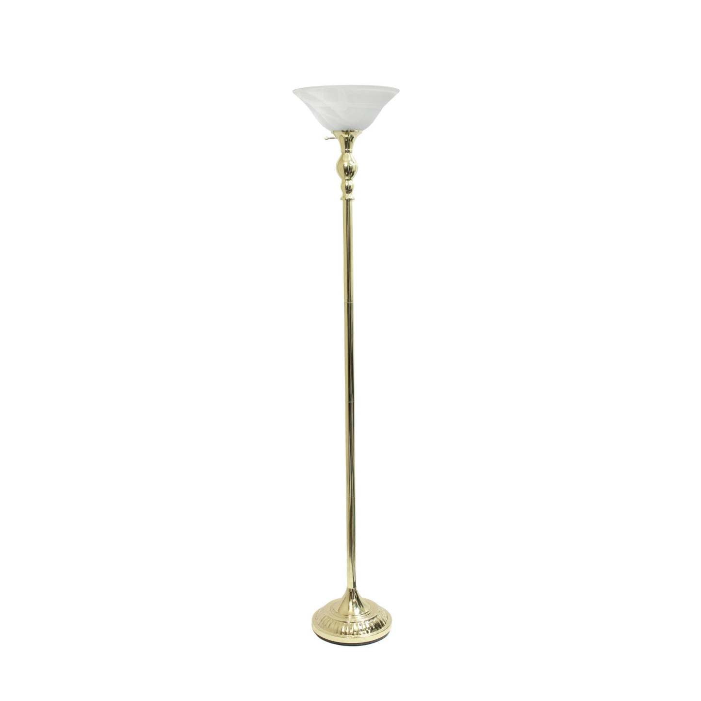 Lampe à pied torchère Elegant Designs à 1 ampoules avec abat-jour en verre marbré blanc, dorée|D21C41NT