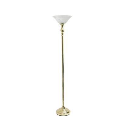 Lampe à pied torchère Elegant Designs à 1 ampoules avec abat-jour en verre marbré blanc, dorée|D21C41NT