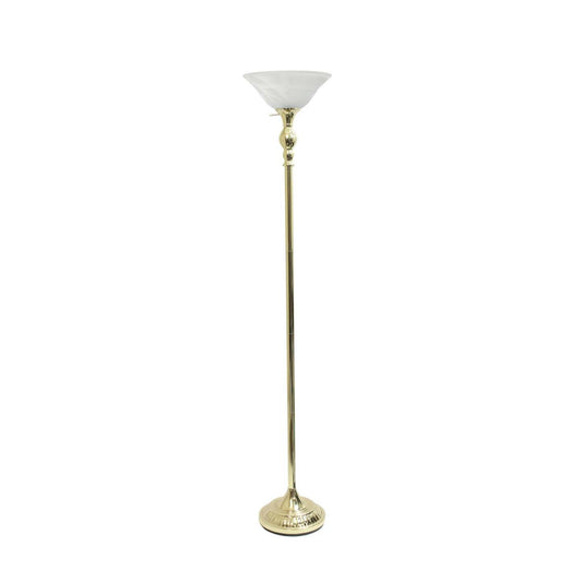 Lampe à pied torchère Elegant Designs à 1 ampoules avec abat-jour en verre marbré blanc, dorée|D21C41NT