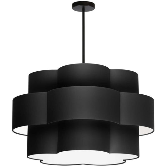 Dainolite Phlox 4 Light Chandelier Matte Black Black/White Shade Lamp|Lustre Phlox de Dainolite avec abat-jour noir et blanc, fini noir mat et 4 ampoules