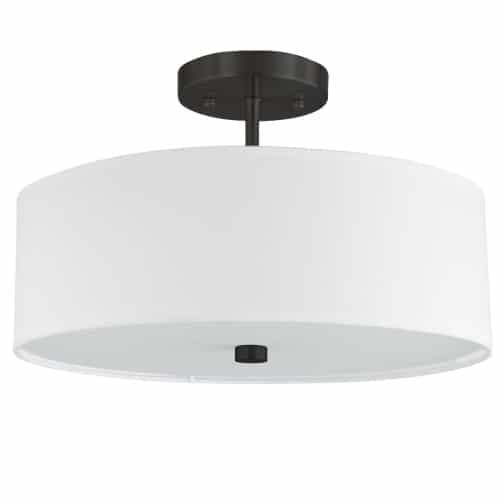 Dainolite Everly 3 Light Semi-flush Mount Matte Black White Shade Lamp|Plafonnier semi-affleuré Everly de Dainolite avec abat-jour blanc, finition noir mat et 3 ampoules