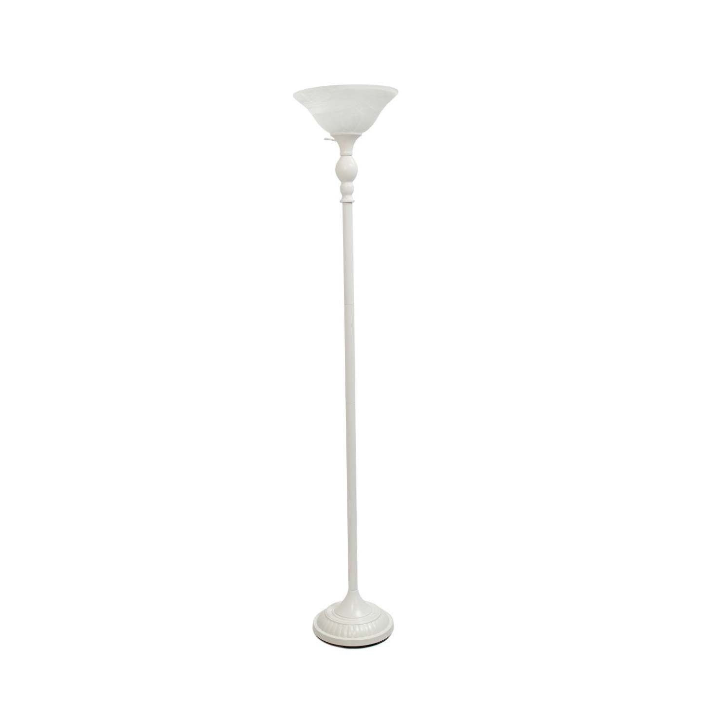 Lampe à pied torchère Elegant Designs à 1 ampoules avec abat-jour en verre marbré blanc, blanc|D21SCP24