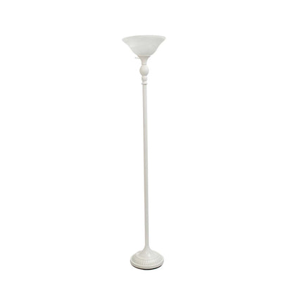 Lampe à pied torchère Elegant Designs à 1 ampoules avec abat-jour en verre marbré blanc, blanc|D21SCP24