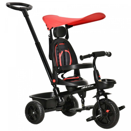 Qaba Tricycle Enfants Evolutif 4 En 1 Canne Télescopique Amovible Et Pare-soleil Pliable Démontable